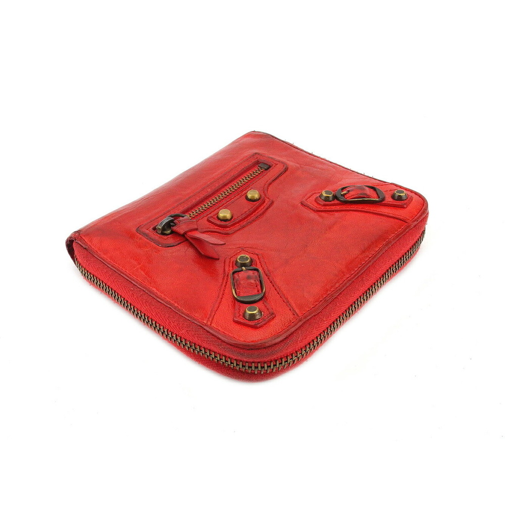 Balenciaga Bifold Wallet Round Zipper Red Leather - Picture 4 of 9